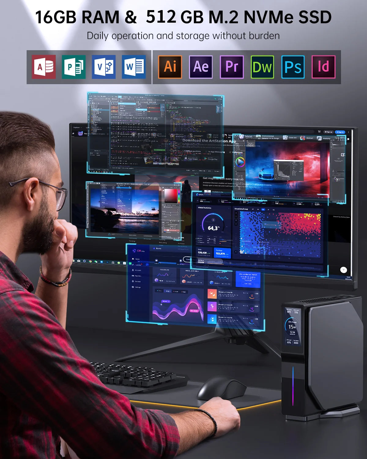 Intel 12th Gen Alder Lake N150 Mini PC M.2 NVMe SSD Mini Computer Gaming Computer LCD Screen Vertical Mini Tower FUN GUYS SHOP   FUN GUY WORLD