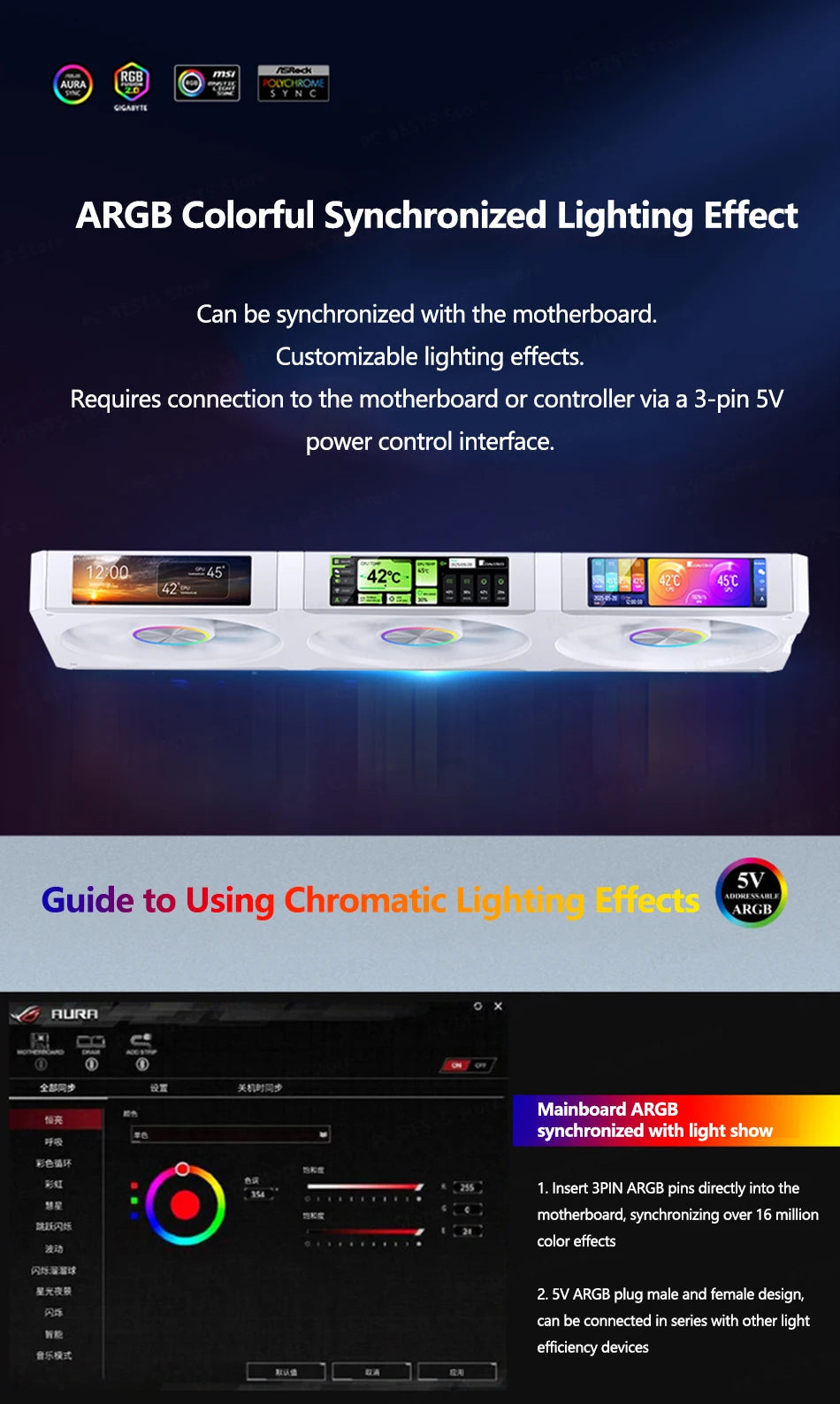 JONSBO ZC-360 Chassis Fan 3 Screen 5V ARGB PWM CPU Cooling Fan Ball Bearing Integrated Fan Magnetic Suction 3.38 Inch Case Fan FUN GUYS SHOP   FUN GUY WORLD