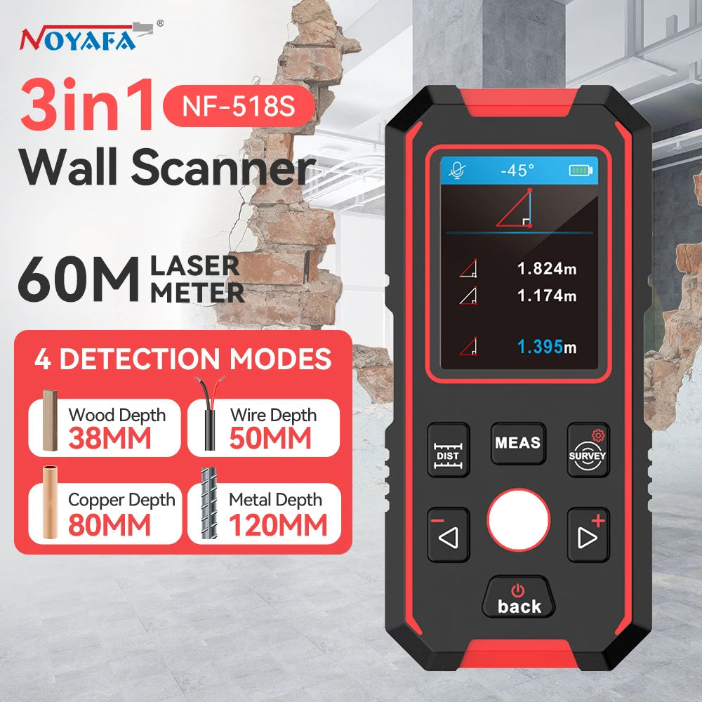 Noyafa NF-518S Metal Detector  Undeground Sturs Wall Scanner AC Wood Finder Cable Wires Tracker Digital Level Laser Rangefinde FUN GUYS SHOP   FUN GUYS SHOP
