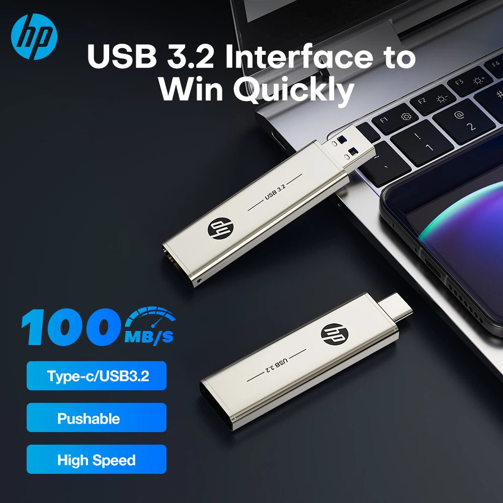 HP Metal Flash Drive USB3.2 Pendrive 32GB 64GB 128GB 256GB Type-C High Speed Memory Stick Rotating USB Stick For PC Cars Car FUN GUYS SHOP   FUN GUY WORLD