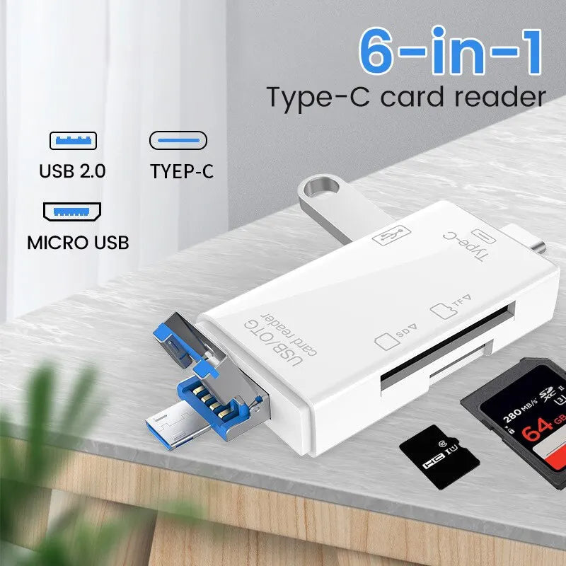 Otg Type C Card Reader Usb 2 0 Tf Mirco Sd Smart Memory Flash Memory Adapter Mini Mobile Phone Accessories 6in1 FUN GUYS SHOP   FUN GUY WORLD