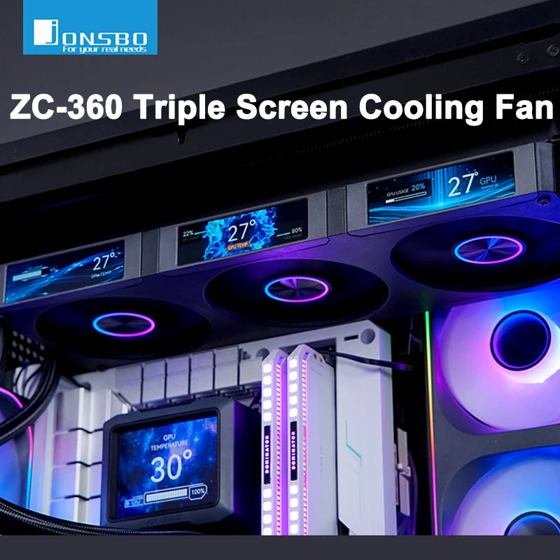 JONSBO ZC-360 Chassis Fan 3 Screen 5V ARGB PWM CPU Cooling Fan Ball Bearing Integrated Fan Magnetic Suction 3.38 Inch Case Fan FUN GUYS SHOP   FUN GUY WORLD