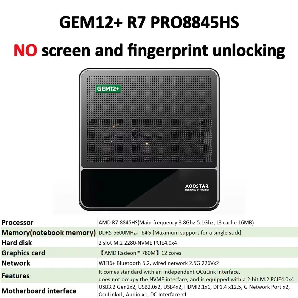 AOOSATR GEM12 Max Gaming Mini PC AMD Ryzen 7 8745HS High Performance USB4 OCuLink DDR5 5600MHz Wi-Fi 6 4K@120Hz Desktop Mini PC FUN GUYS SHOP   FUN GUYS SHOP