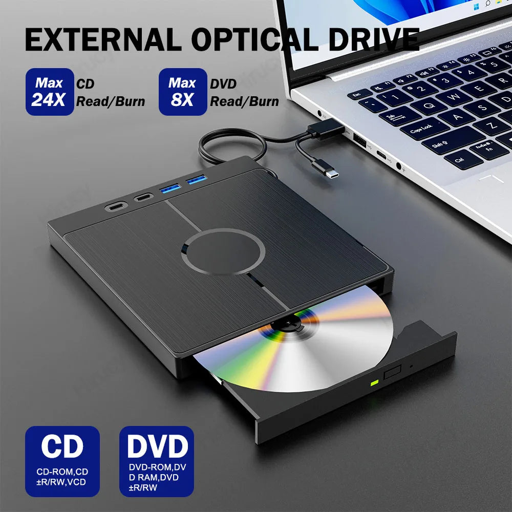 7-in-1 USB 3.0 Type C External CD DVD RW Optical Drive DVD Player Burner Reader Multi-Function Drive For Windows Mac PC Laptop FUN GUYS SHOP   FUN GUY WORLD