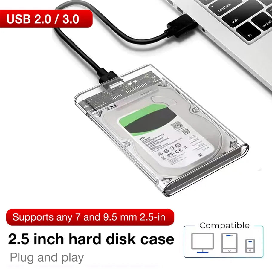 2.5 Inch Transparent Mobile External Hard Drive Case, SATA to USB 3.0/Type C Harddisk Boxs External Enclosure , 5Gbps Tool-Free FUN GUYS SHOP   FUN GUY WORLD