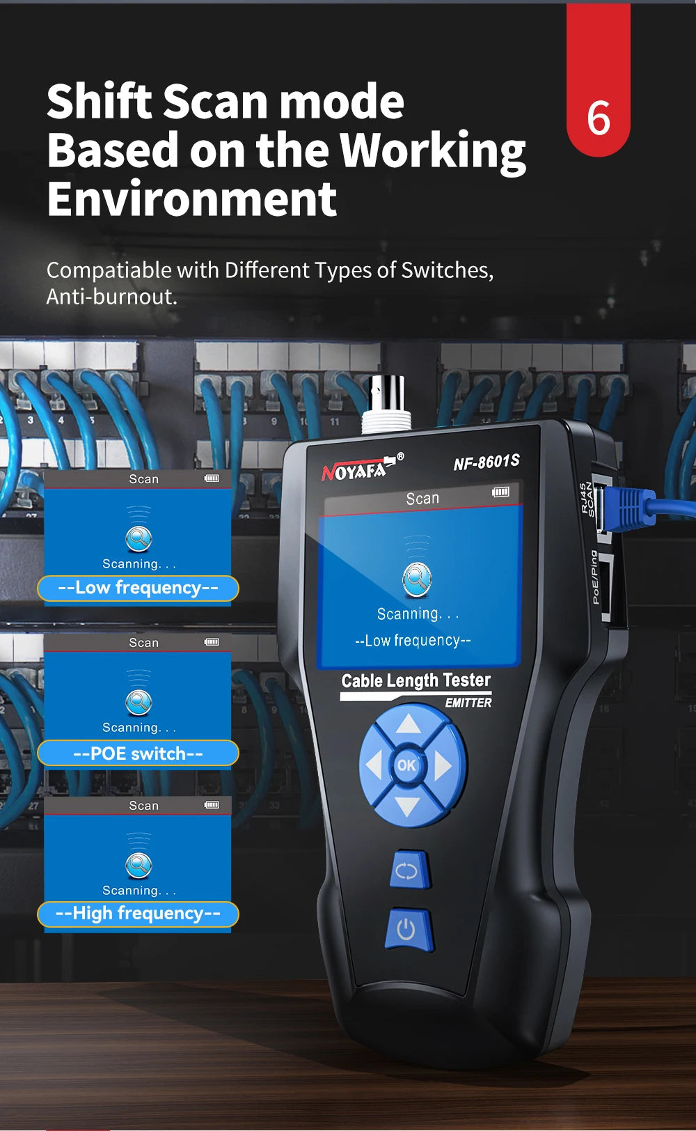 NOYAFA NF-8601S Network Cable Tester Anti-Interference Cable Tracker PING Tester RJ45 RJ11 Measure Length Tester Network Tools FUN GUYS SHOP   FUN GUY WORLD