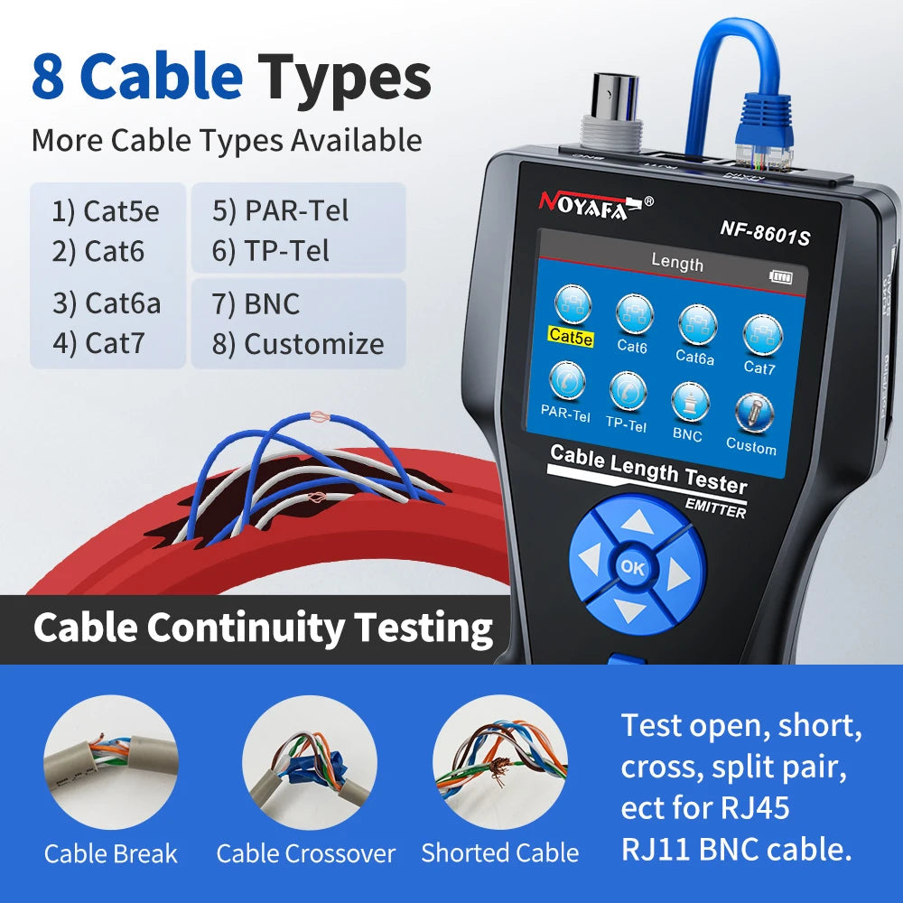 NOYAFA NF-8601S Network Cable Tester Anti-Interference Cable Tracker PING Tester RJ45 RJ11 Measure Length Tester Network Tools FUN GUYS SHOP   FUN GUYS SHOP