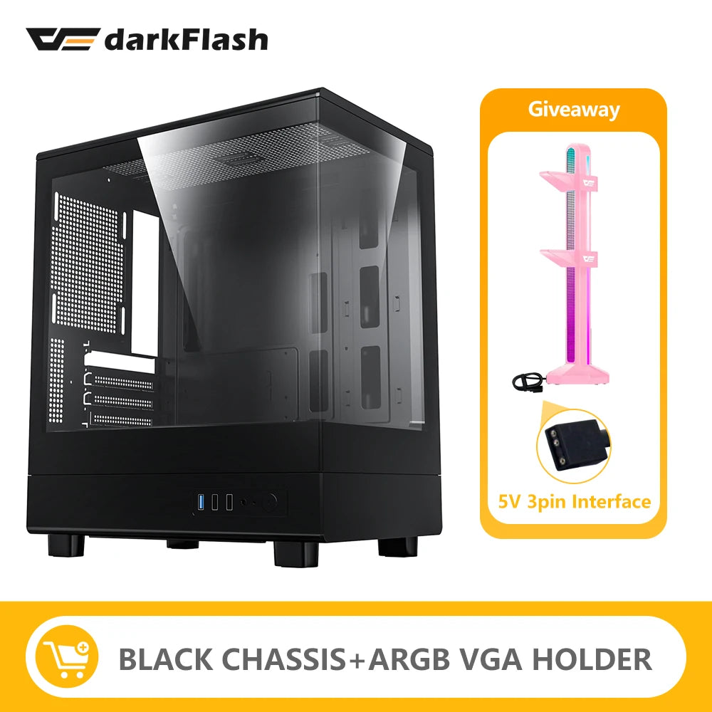 Darkflash DB330M PC Case M-ATX Desktop 270 ° Sea View Room Computer Case USB3.0 Double-Sided Transparent Glass Gamer Cabinet FUN GUYS SHOP   FUN GUY WORLD