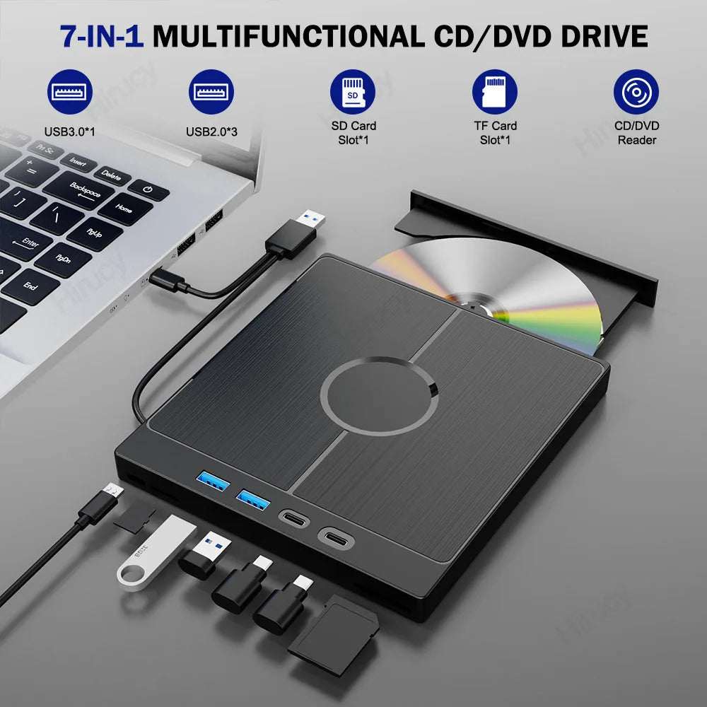 7-in-1 USB 3.0 Type C External CD DVD RW Optical Drive DVD Player Burner Reader Multi-Function Drive For Windows Mac PC Laptop FUN GUYS SHOP   FUN GUY WORLD