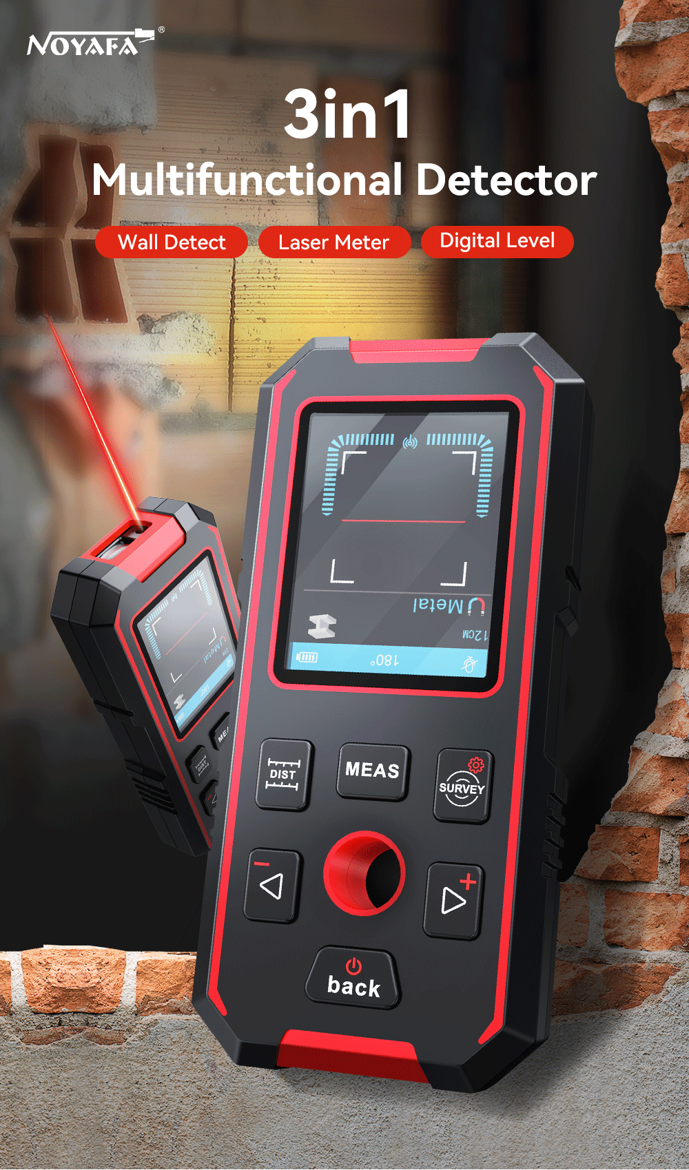 Noyafa NF-518S Metal Detector  Undeground Sturs Wall Scanner AC Wood Finder Cable Wires Tracker Digital Level Laser Rangefinde FUN GUYS SHOP   FUN GUYS SHOP