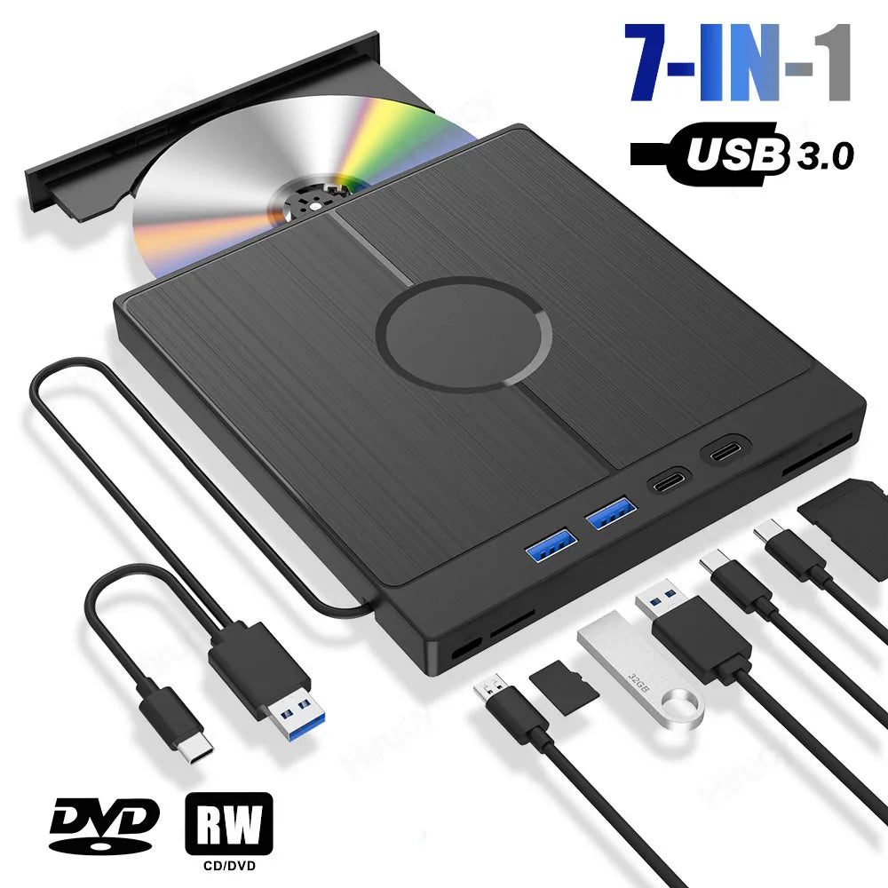 7-in-1 USB 3.0 Type C External CD DVD RW Optical Drive DVD Player Burner Reader Multi-Function Drive For Windows Mac PC Laptop FUN GUYS SHOP   FUN GUY WORLD