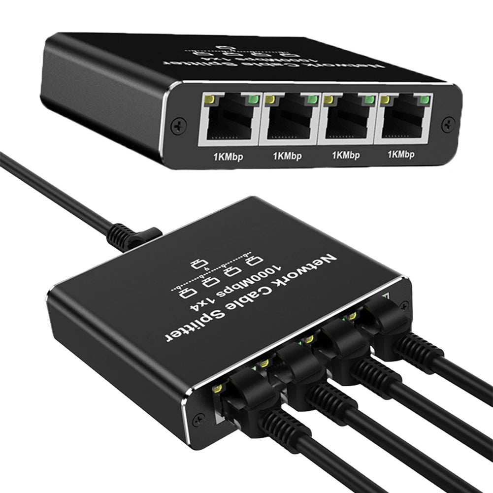 1 To 4 RJ45 Splitter High Speed 1000Mbps Network Connector Splitter HUB 4 Devices Simultaneously Networking for Cat6/7/8 Cable FUN GUYS SHOP   FUN GUY WORLD