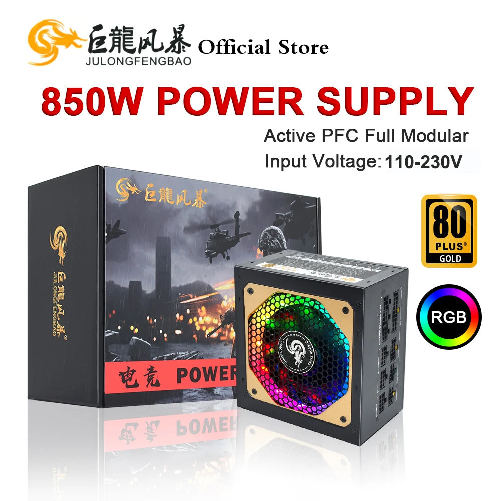 JULONGFENGBAO ATX 850W Full Modular RGB 80Plus Gold 20+4Pin 12V PSU Professional E-Sports Video Game Computer PC Power Supply FUN GUYS SHOP   FUN GUY WORLD