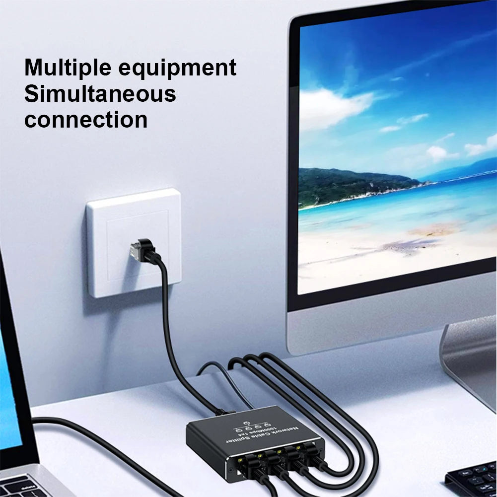 1 To 4 RJ45 Splitter High Speed 1000Mbps Network Connector Splitter HUB 4 Devices Simultaneously Networking for Cat6/7/8 Cable FUN GUYS SHOP   FUN GUY WORLD