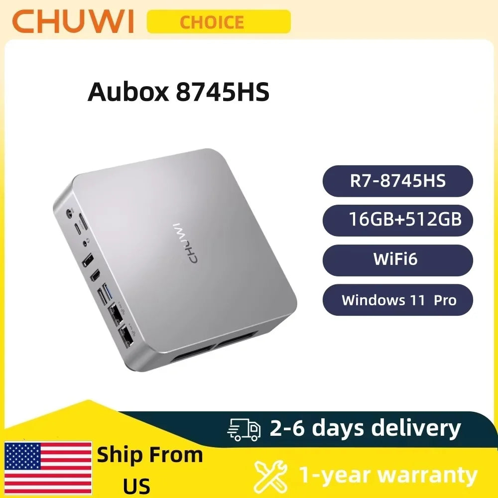 CHUWI AuBox Mini PC AMD Ryzen7 8745HS 16GB DDR5 512GB SSD WiFi 6 BT 5.1 2.5G LAN Support Quad DisplaysUp to 4K Windows 11 Pro FUN GUYS SHOP   FUN GUYS SHOP