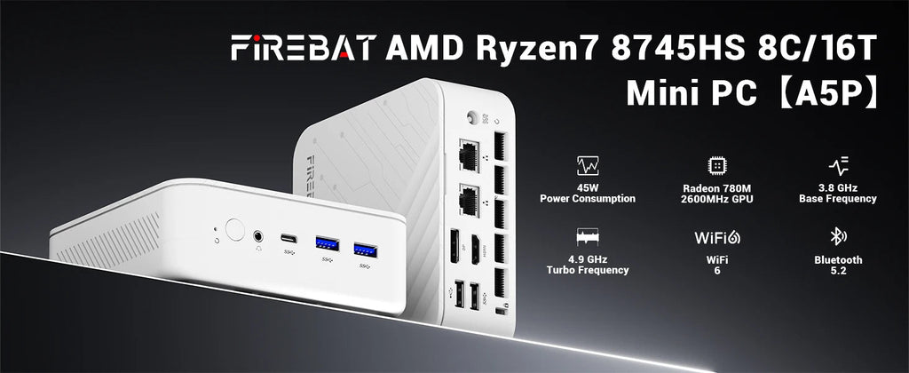 Firebat A5P AM02 Mini PC Computer Ryzen7 8745HS 8C/16T 4.9GHz, Radeon 780M, 16GB DDR5 5600MHz, 512GB SSD, WiFi6, BT5.2 Gaming FUN GUYS SHOP   FUN GUYS SHOP