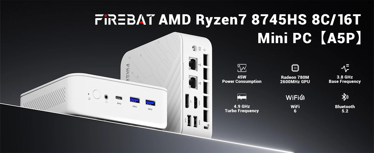 Firebat A5P AM02 Mini PC Computer Ryzen7 8745HS 8C/16T 4.9GHz, Radeon 780M, 16GB DDR5 5600MHz, 512GB SSD, WiFi6, BT5.2 Gaming FUN GUYS SHOP   FUN GUYS SHOP
