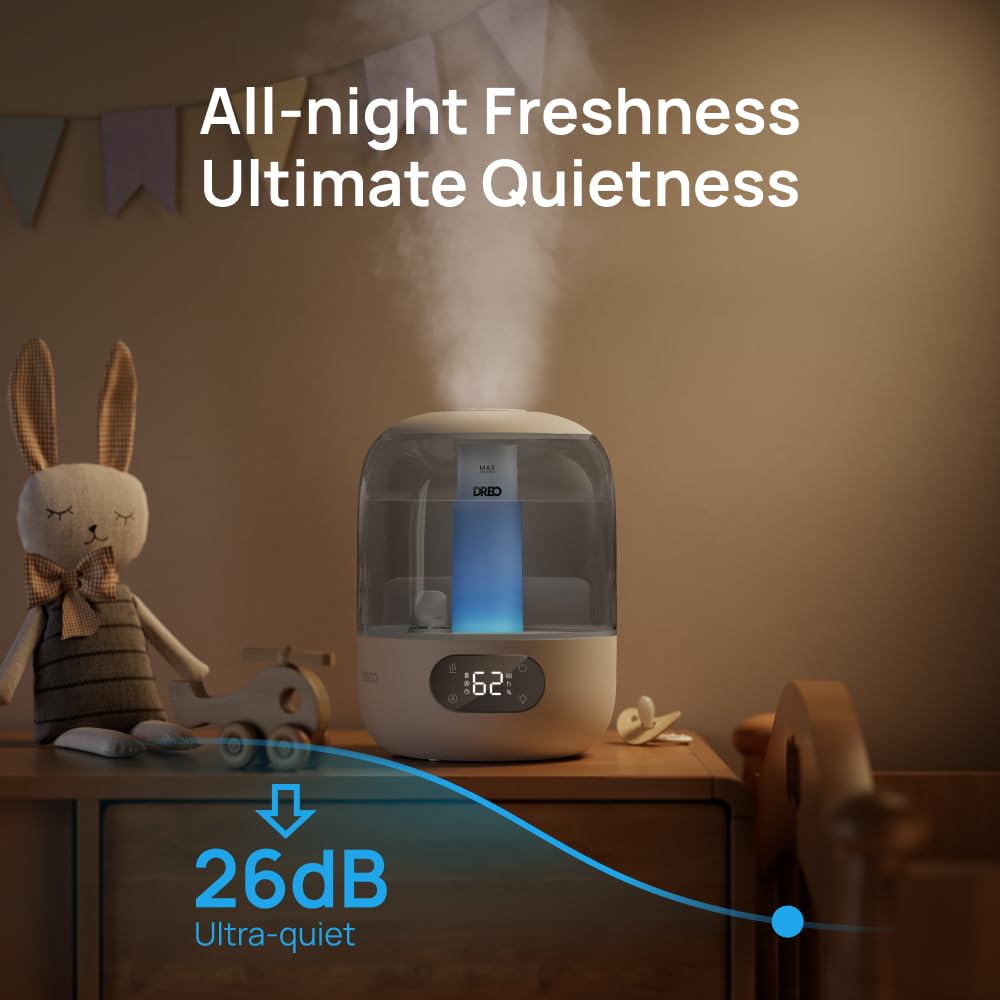 DREO Humidifiers for Bedroom, 3L Top Fill 30H & 26dB Quiet Runtime for Large Room, Cool Mist Ultrasonic Humidifier with Humidity Sensor, Night Light for Home, Baby, Nursery, Plants, 360° Nozzle, Black - FUN GUY WORLD FUN GUY WORLD FUN GUY WORLD B0DG8YPRF2 B0DG8YPRF2 Snow White DREO Humidifiers for Bedroom, 3L Top Fill 30H & 26dB Quiet Runtime for Large Room, Cool Mist Ultrasonic Humidifier with Humidity Sensor, Night Light for Home, Baby, Nursery, Plants, 360° Nozzle, Black FUN GUY WORLD FUN GUY