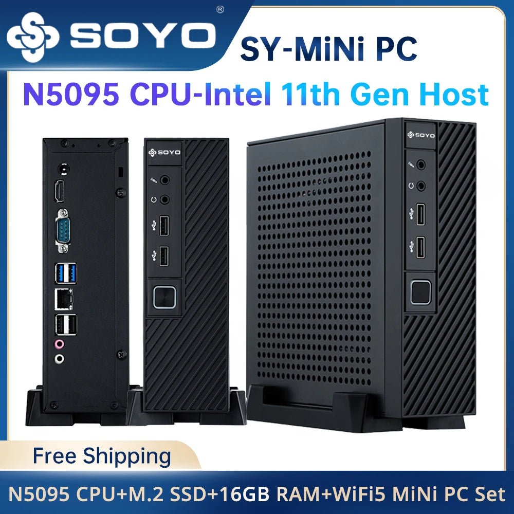 SOYO New Mini PC N5095 Intel 11th 8GB 16GB DDR4 M.2 256GB 512GB 1TB SSD Windows11/10 4K 60Hz HDMI VGA Office Gaming Computer - FUN GUYS SHOP FUN GUYS SHOP FUN GUYS SHOP 200007763:201336100;5:570000358GB RAM-256GB SSD  8GB RAM - 256GB SSD China Mainland SOYO New Mini PC N5095 Intel 11th 8GB 16GB DDR4 M.2 256GB 512GB 1TB SSD Windows11/10 4K 60Hz HDMI VGA Office Gaming Computer