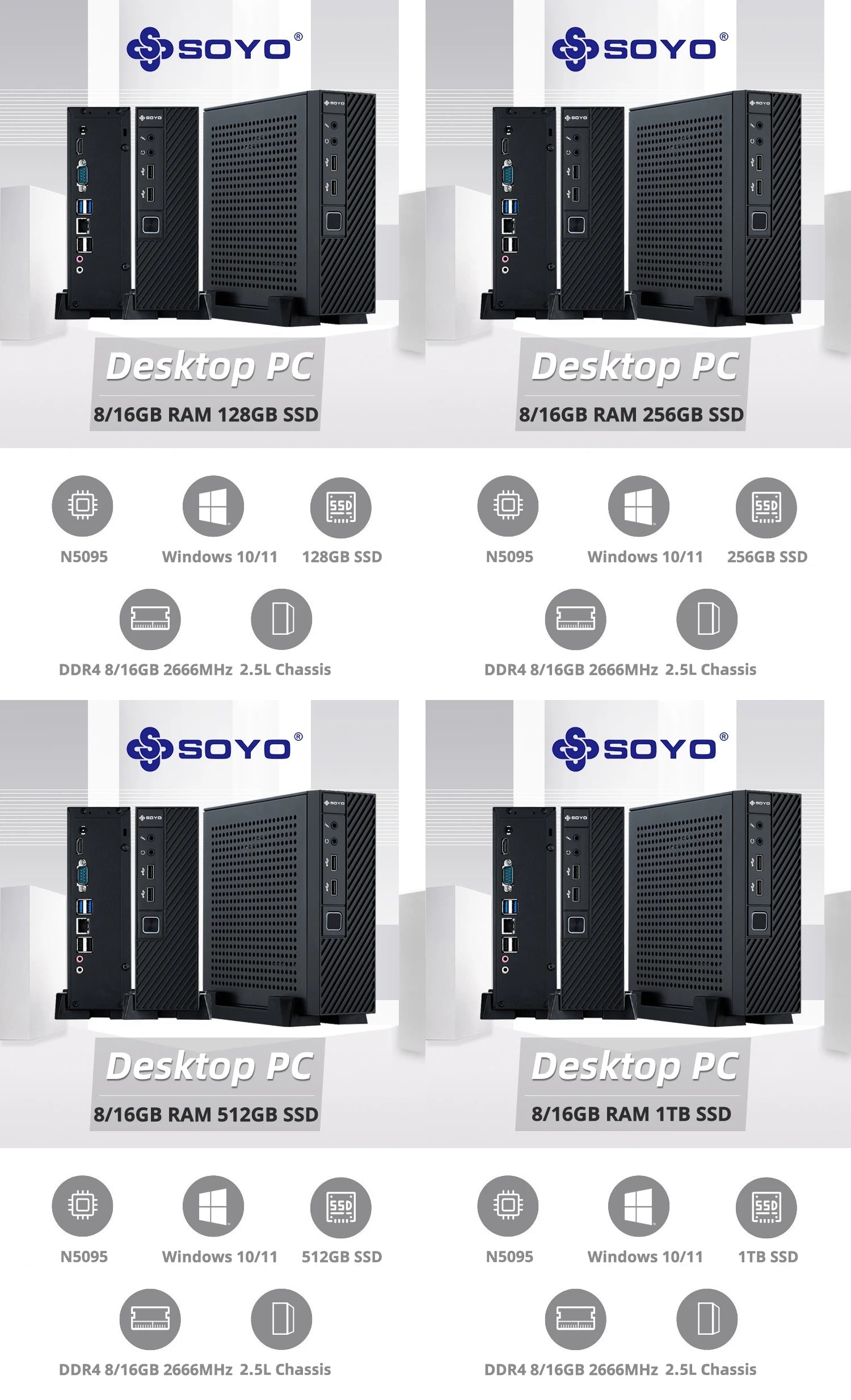 SOYO New Mini PC N5095 Intel 11th 8GB 16GB DDR4 M.2 256GB 512GB 1TB SSD Windows11/10 4K 60Hz HDMI VGA Office Gaming Computer - FUN GUYS SHOP FUN GUYS SHOP FUN GUYS SHOP 200007763:201336100;5:570000358GB RAM-256GB SSD  8GB RAM - 256GB SSD China Mainland SOYO New Mini PC N5095 Intel 11th 8GB 16GB DDR4 M.2 256GB 512GB 1TB SSD Windows11/10 4K 60Hz HDMI VGA Office Gaming Computer