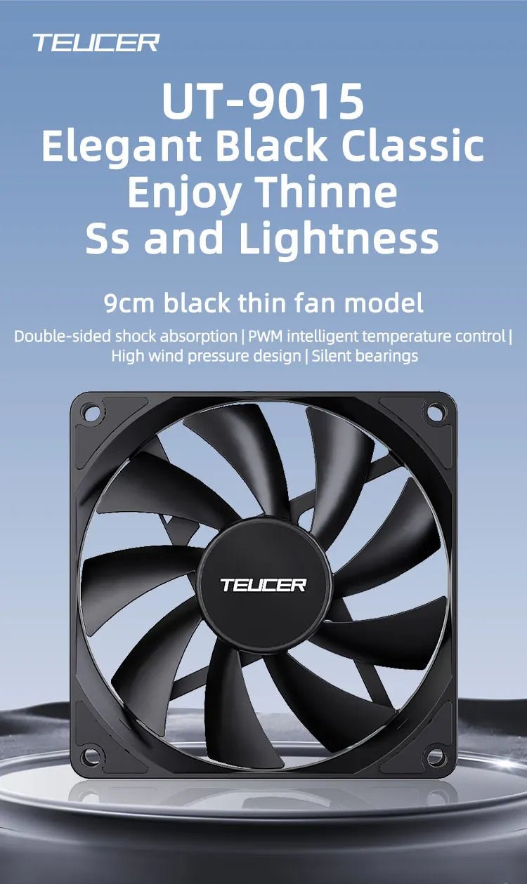 TEUCER UT - 9015 12V PWM 4Pin Hydraulic Bearing Thin PC Fan 1200 - 3000RPM for CPU Cooling, Ultra - Thin Design - FUN GUY WORLD FUN GUYS SHOP FUN GUY WORLD 14:366103Black-1PCS;200000544:193As shown;272514294:13963948861  Black - 1PCS As shown NO RGB TEUCER UT - 9015 12V PWM 4Pin Hydraulic Bearing Thin PC Fan 1200 - 3000RPM for CPU Cooling, Ultra - Thin Design FUN GUYS SHOP FUN GUY WORLD