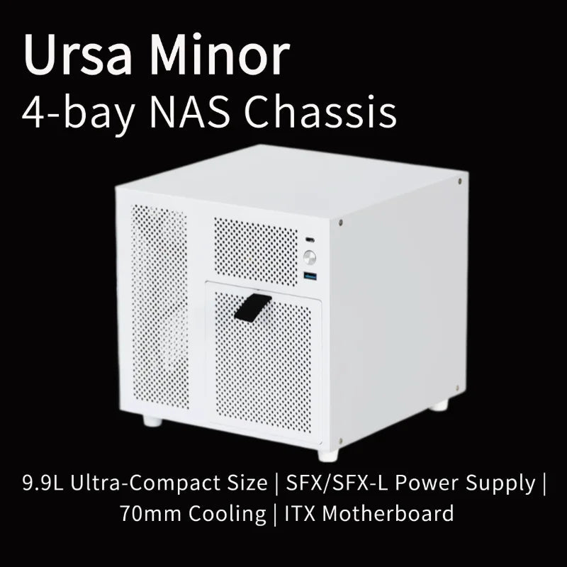 Ursa Minor 4 - bay NAS Chassis SFX Power Supply ITX Motherboard,9.9L Ultra - compact Size, 70mm Heat Sink - FUN GUY WORLD FUN GUYS SHOP FUN GUY WORLD 14:350853A Chassis White  A Chassis White Ursa Minor 4 - bay NAS Chassis SFX Power Supply ITX Motherboard,9.9L Ultra - compact Size, 70mm Heat Sink FUN GUYS SHOP FUN GUY WORLD