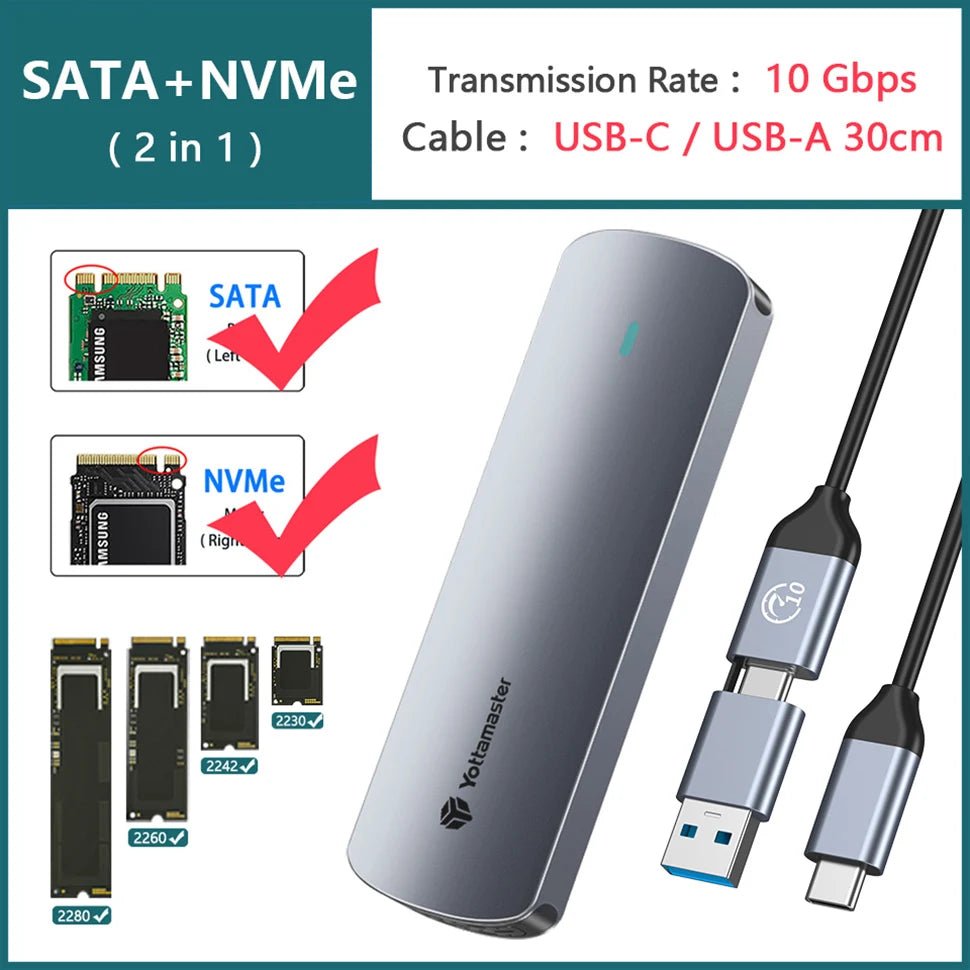 Yottamaster M.2 NVMe/SATA Dual Protocol Hard Drive Disk Enclosure Type - C USB3.2 Gen2 10Gbp SSD External Case NGFF HD Storage Box - FUN GUY WORLD FUN GUYS SHOP FUN GUY WORLD 14:173SATA NVMe ( 2-in-1 )  SATA NVMe ( 2 - in - 1 ) Yottamaster M.2 NVMe/SATA Dual Protocol Hard Drive Disk Enclosure Type - C USB3.2 Gen2 10Gbp SSD External Case NGFF HD Storage Box FUN GUYS SHOP FUN GUY WORLD